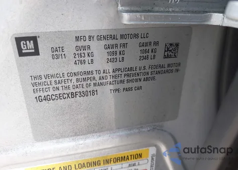 2011 Buick Lacrosse Cxl from USA, damaged, VIN 1G4GC5ECXBF330181